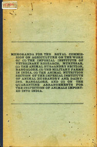 Memoranda for the Royal Commission on Agriculture on the Work