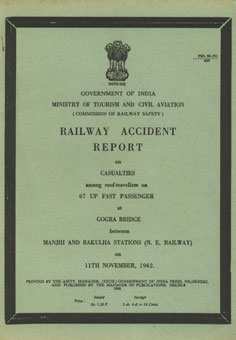 Railway Accidents Report On Casualities Among Roof-Travellers on 67 UP Fast Passenger at Gogra Bridge Between Manjhi and Bakulha Stations (N.E. Railway) on 11th November, 1962