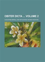 Obiter Dicta  Volume 2,1236989384,9781236989383