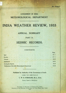 India Weather Review, 1933 : Annual Summary - Part D, Seismic Records