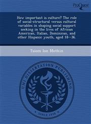 How important is culture? The role of social-structural versus cultural variables in shaping social support seeking in the lives of African American, Italian, Dominican, and other Hispanic youth, aged 18--36.,1249855608,9781249855606
