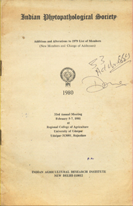 Indian Phytopathological Society - Additions and Alterations to 1979 List of Members (33rd Annual Meeting February  - 5-7-1981 at Regional College of Agriculture University of Udaipur , Rajasthan)