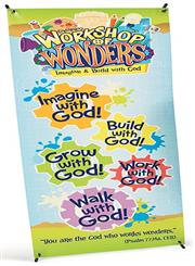 Vacation Bible School (VBS) 2014 Workshop of Wonders VBS Theme Banner Imagine & Build with God,1426779623,9781426779626