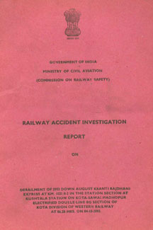 Railway Accident Investigation Report On Derailment of 2953 Down August Kranti Rajdhani Express at Km. 1021/0-2 in the Station Section at Kushtala Station on Kota-Sawai Madhopur Electrified Double Line BG Section of Kota Division of Western Railway at 06.26 Hrs. on 04-10-1993